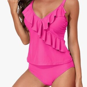 🏷️ Two Piece Tankini Ruffle Pink